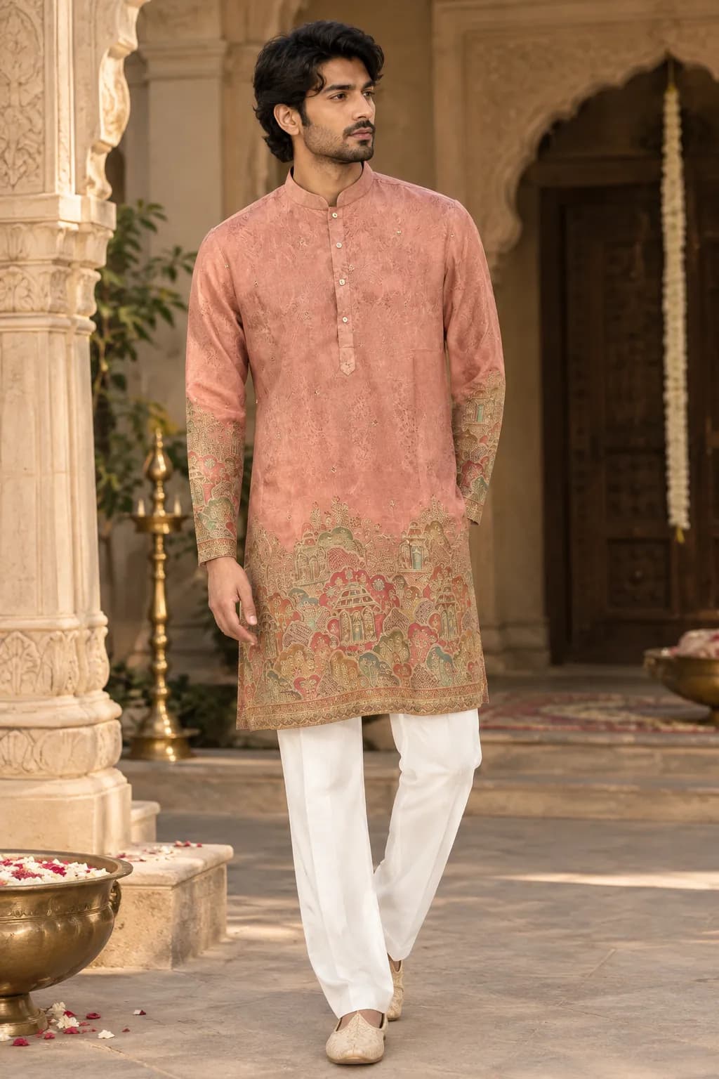 Bahaar Embroidered Kurta — Rose