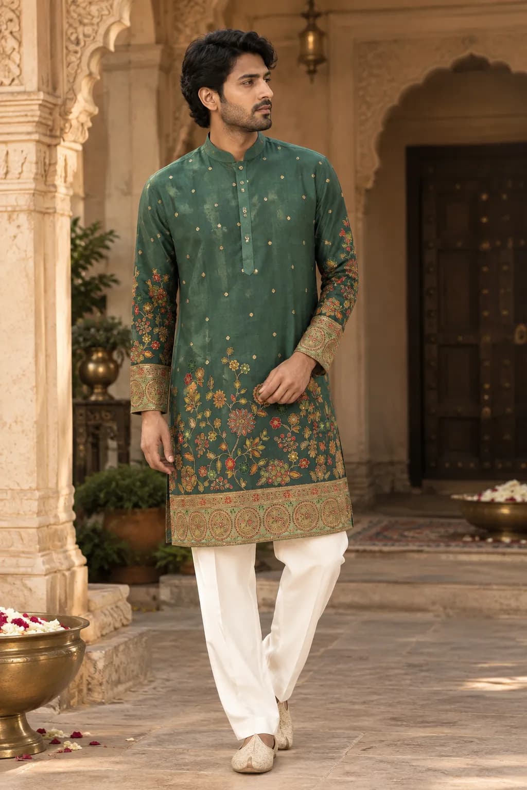 Bagh Embroidered Kurta — Emerald