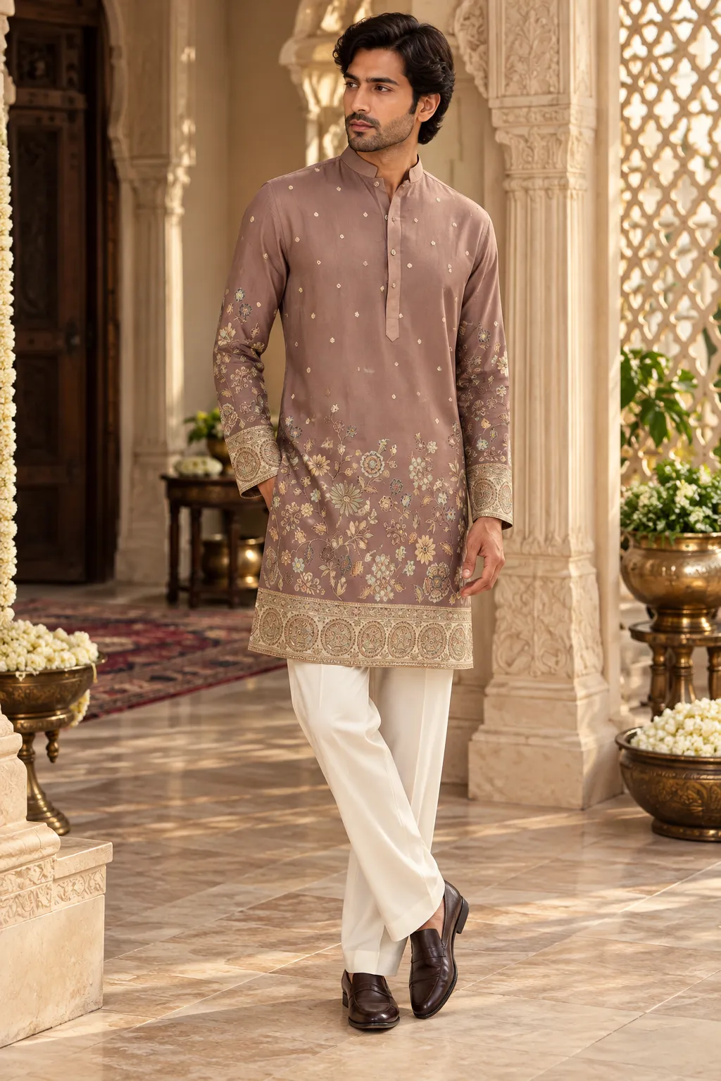 Mehtab Embroidered Kurta — Mauve